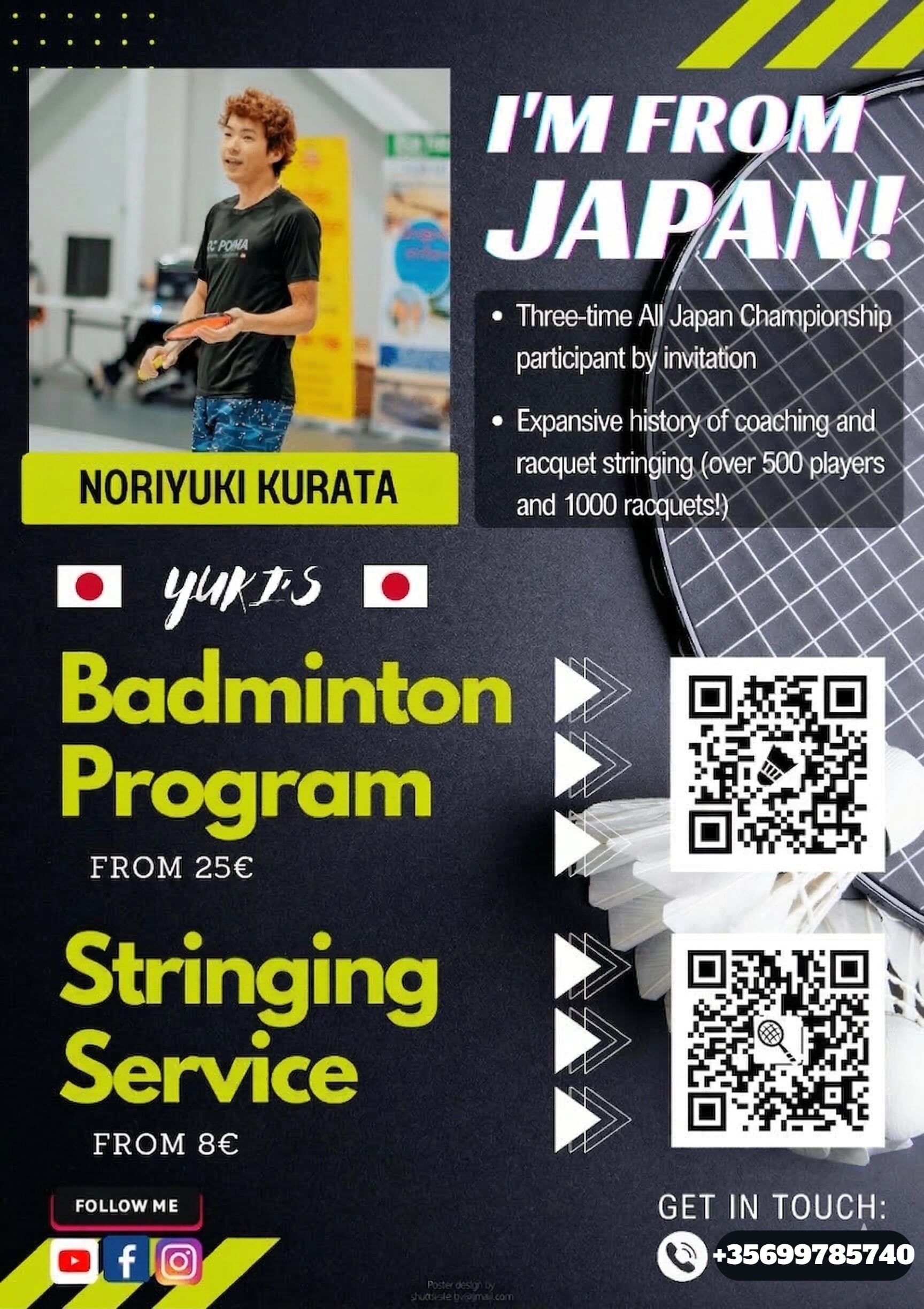 Japanese badminton coach in Malta Noriyuki.K – Asian expertise face-to-face lessons